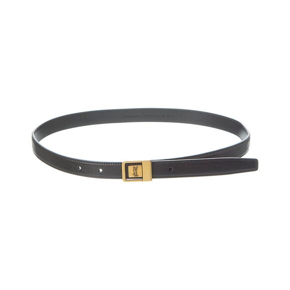 Saint Laurent La 66 Buckle Thin Leather Belt, Black - Picture 1 of 3